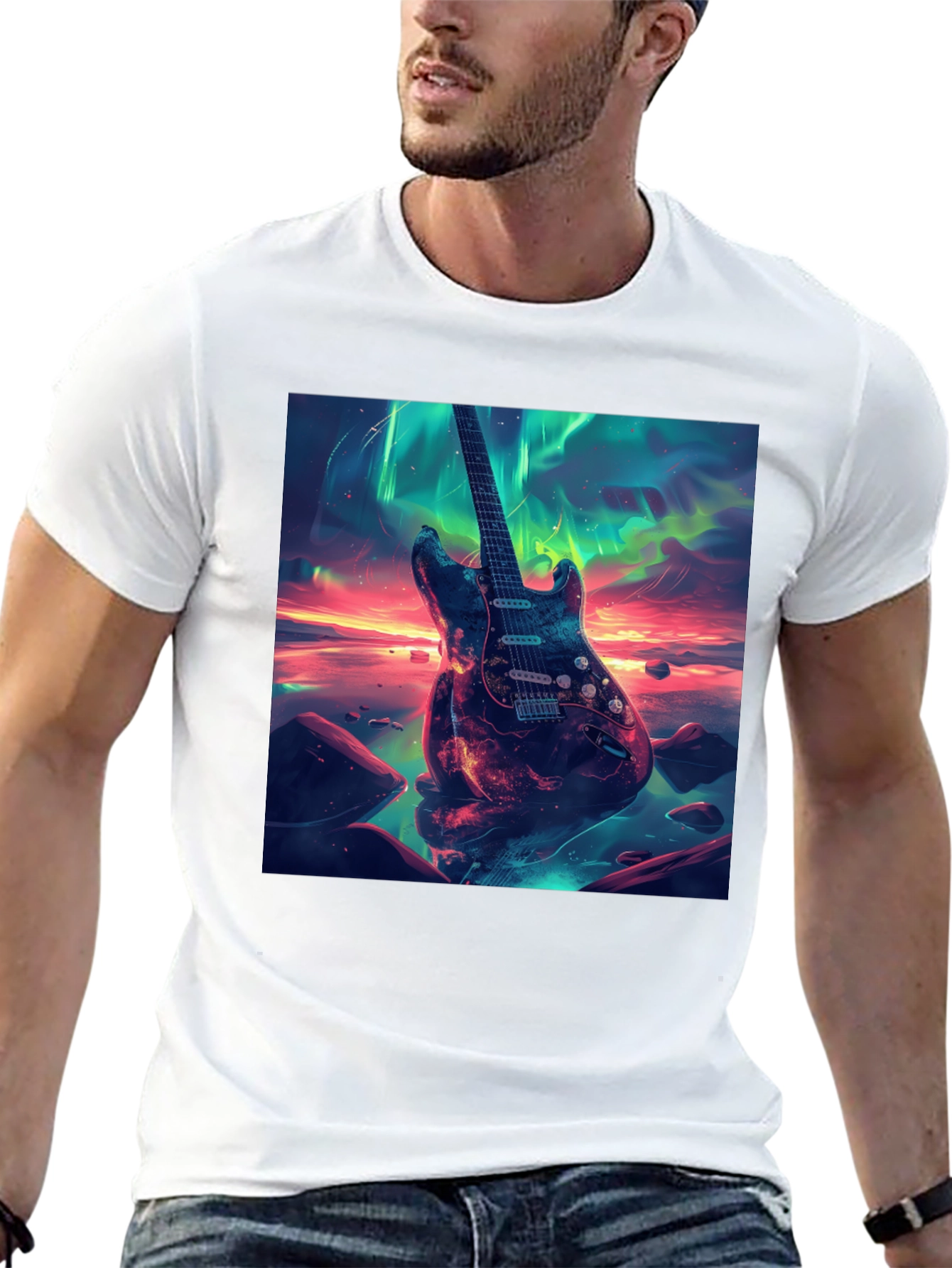 Guitar Nebula Graphic Tee - Black Cotton