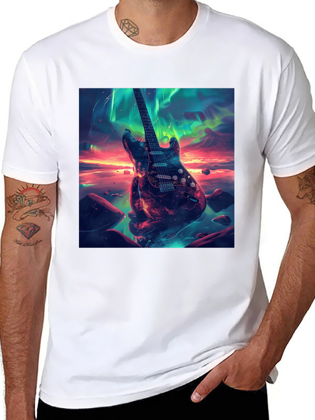 Guitar Nebula Graphic Tee - Black Cotton