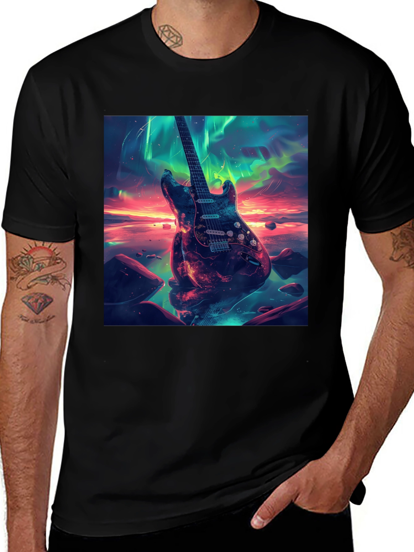 Guitar Nebula Graphic Tee - Black Cotton