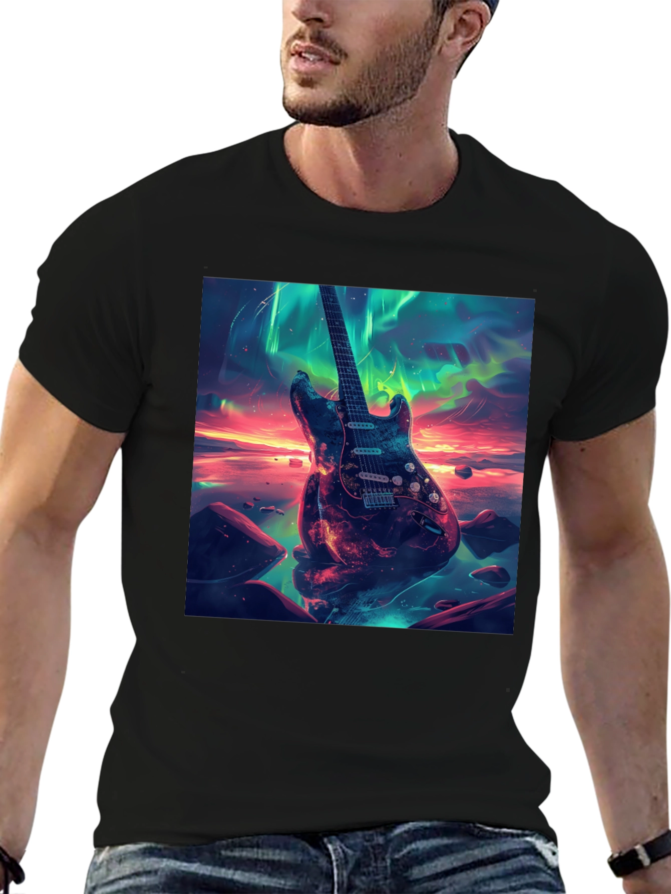 Guitar Nebula Graphic Tee - Black Cotton