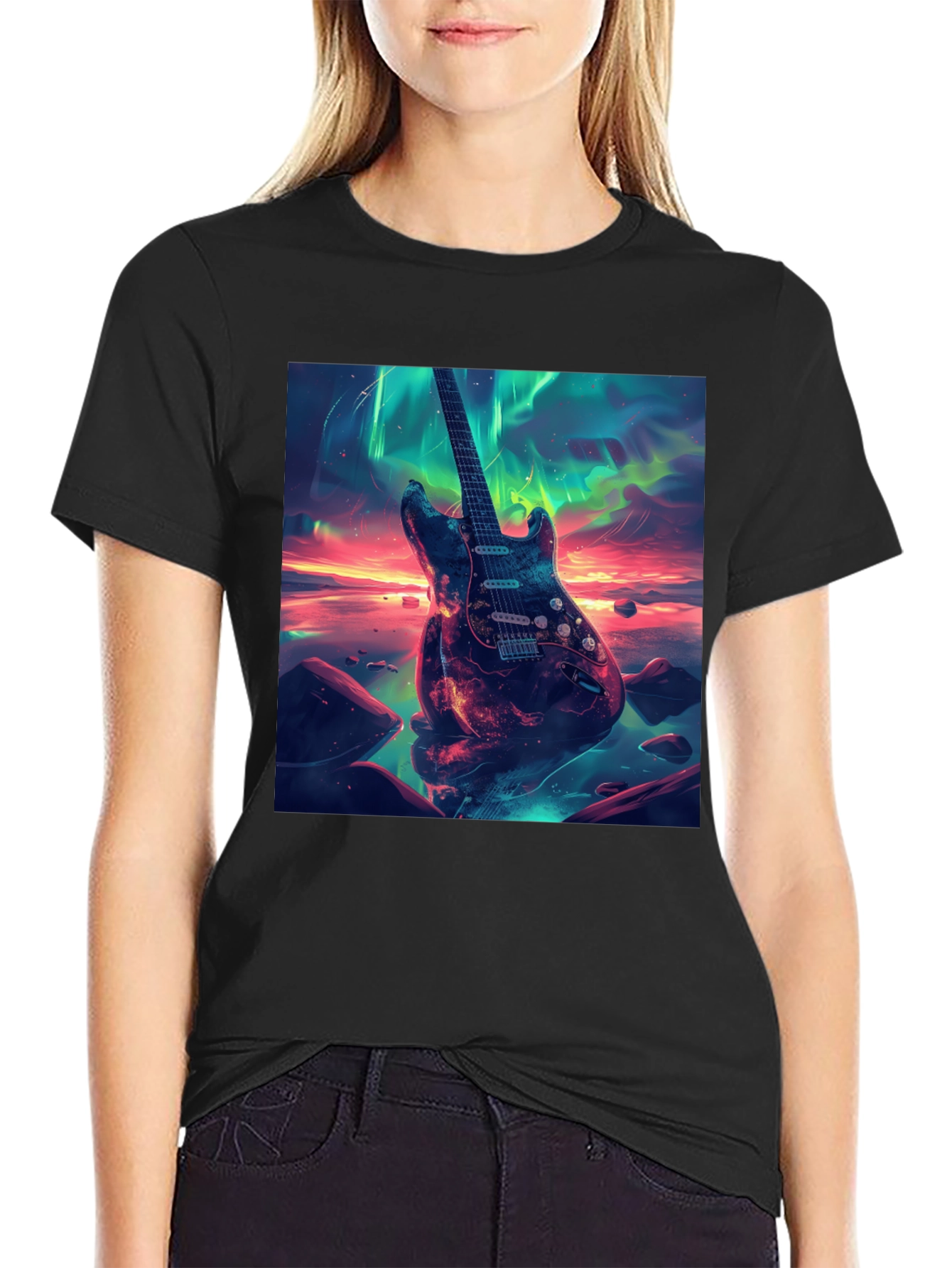 Guitar Nebula Graphic Tee - Black Cotton