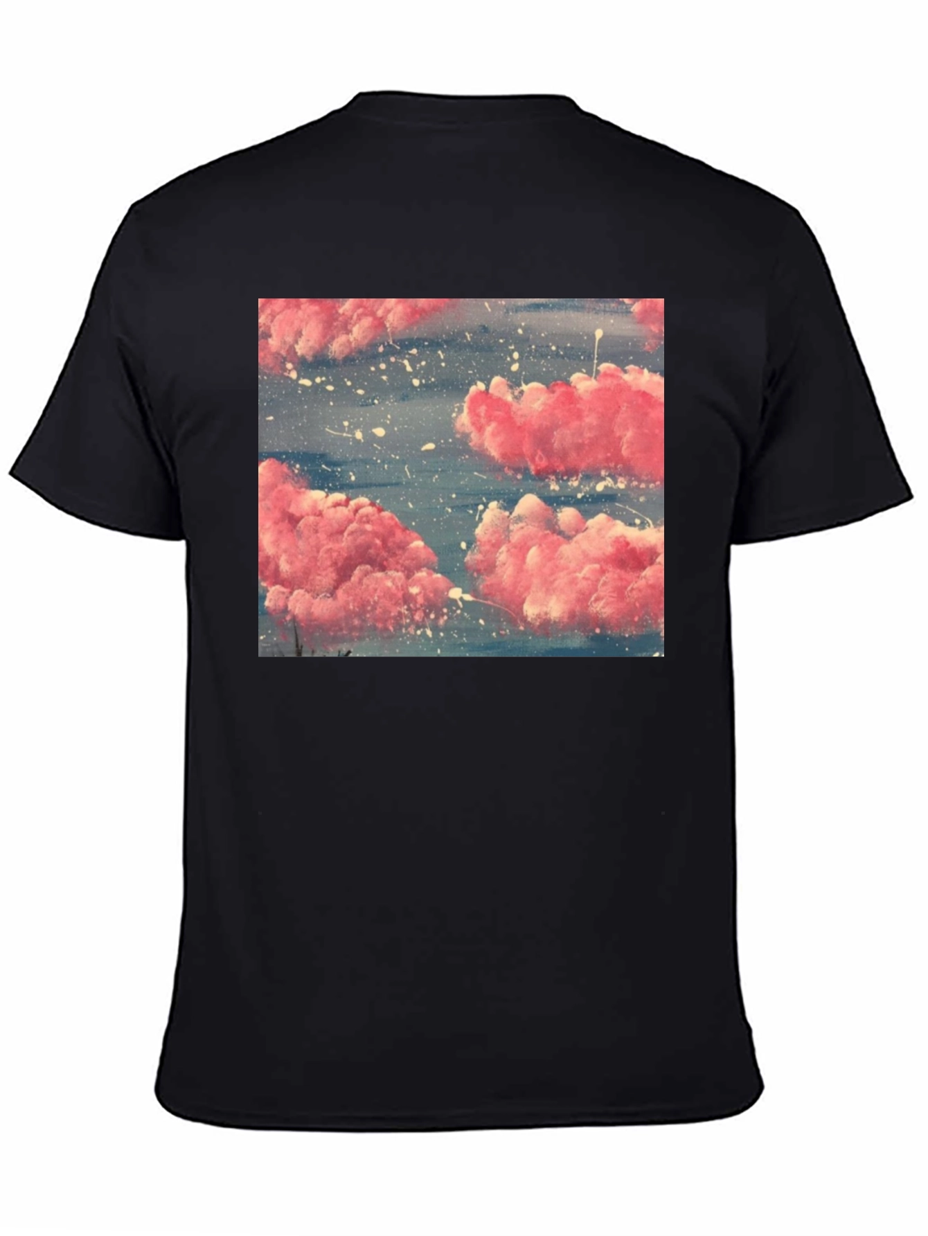 Pink Cloud Art Black T-Shirt