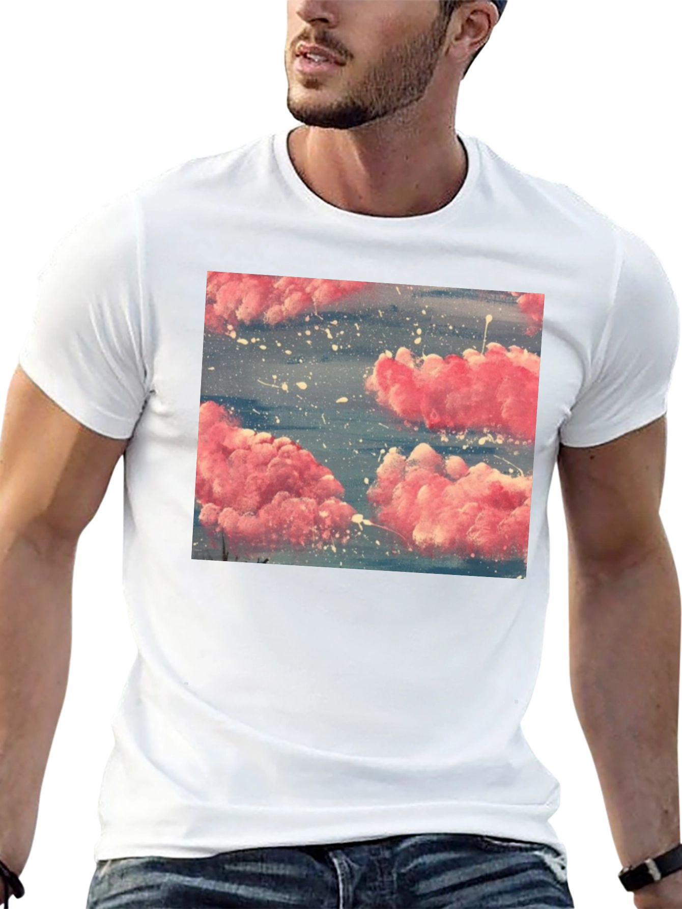 Pink Cloud Art Black T-Shirt