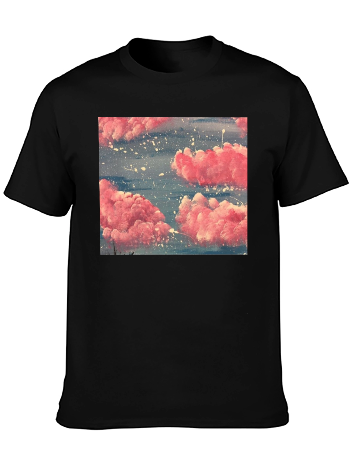 Pink Cloud Art Black T-Shirt
