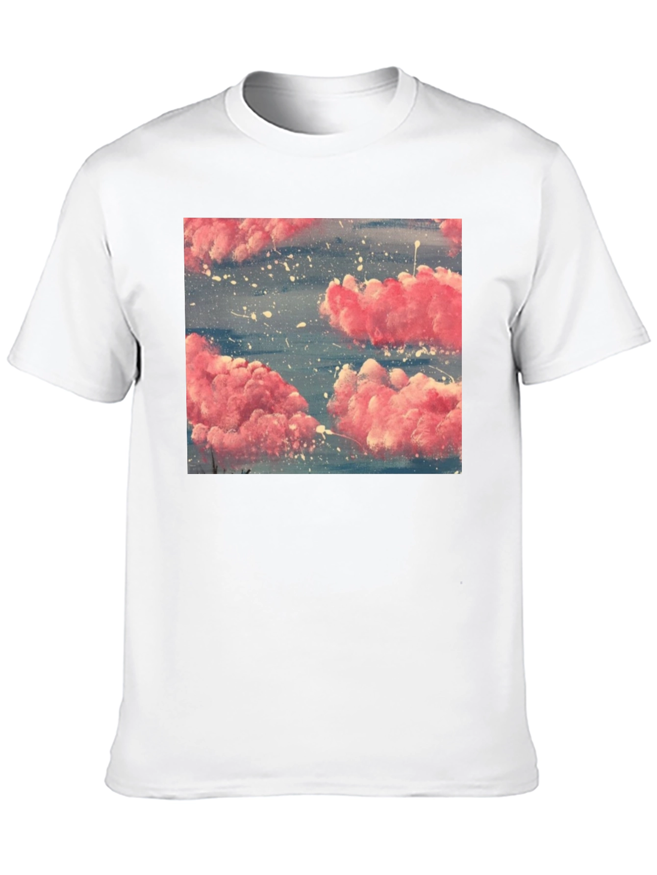 Pink Cloud Art Black T-Shirt