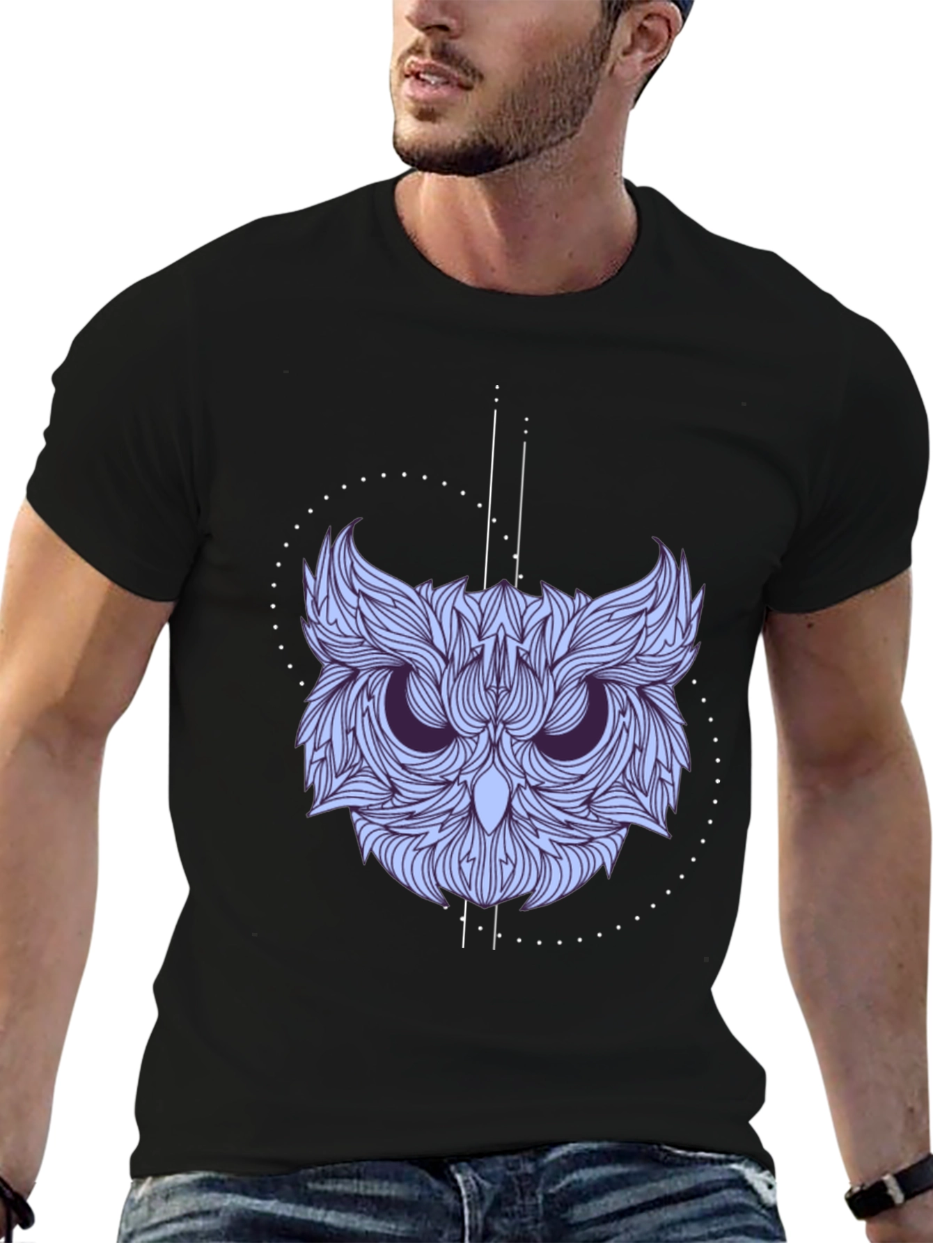 Geometric Owl Graphic Print Black Tee