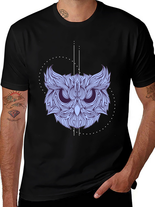 Geometric Owl Graphic Print Black Tee