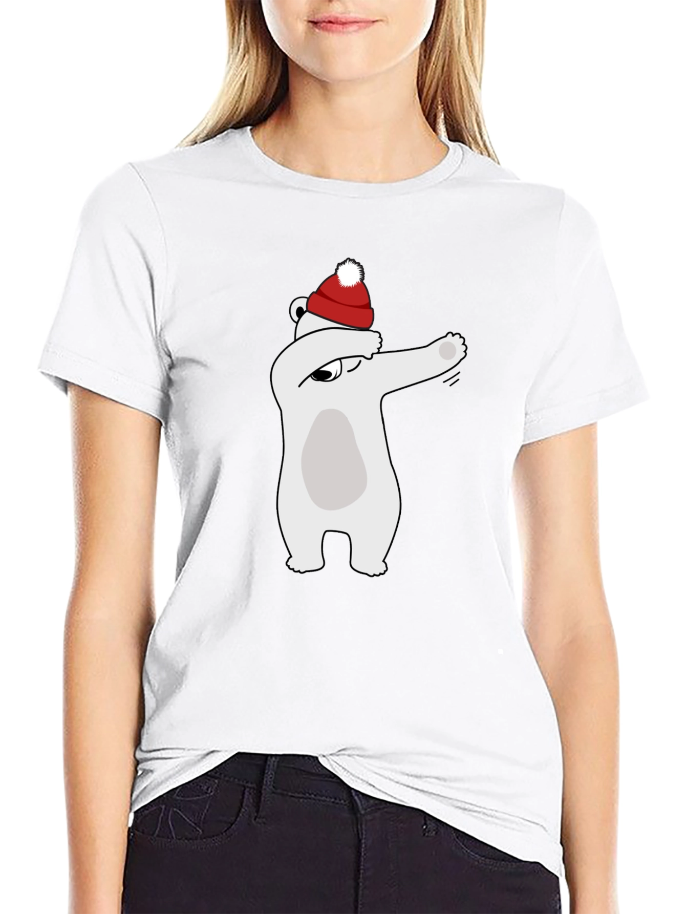 Dabbing Polar Bear Santa Hat Graphic Tee