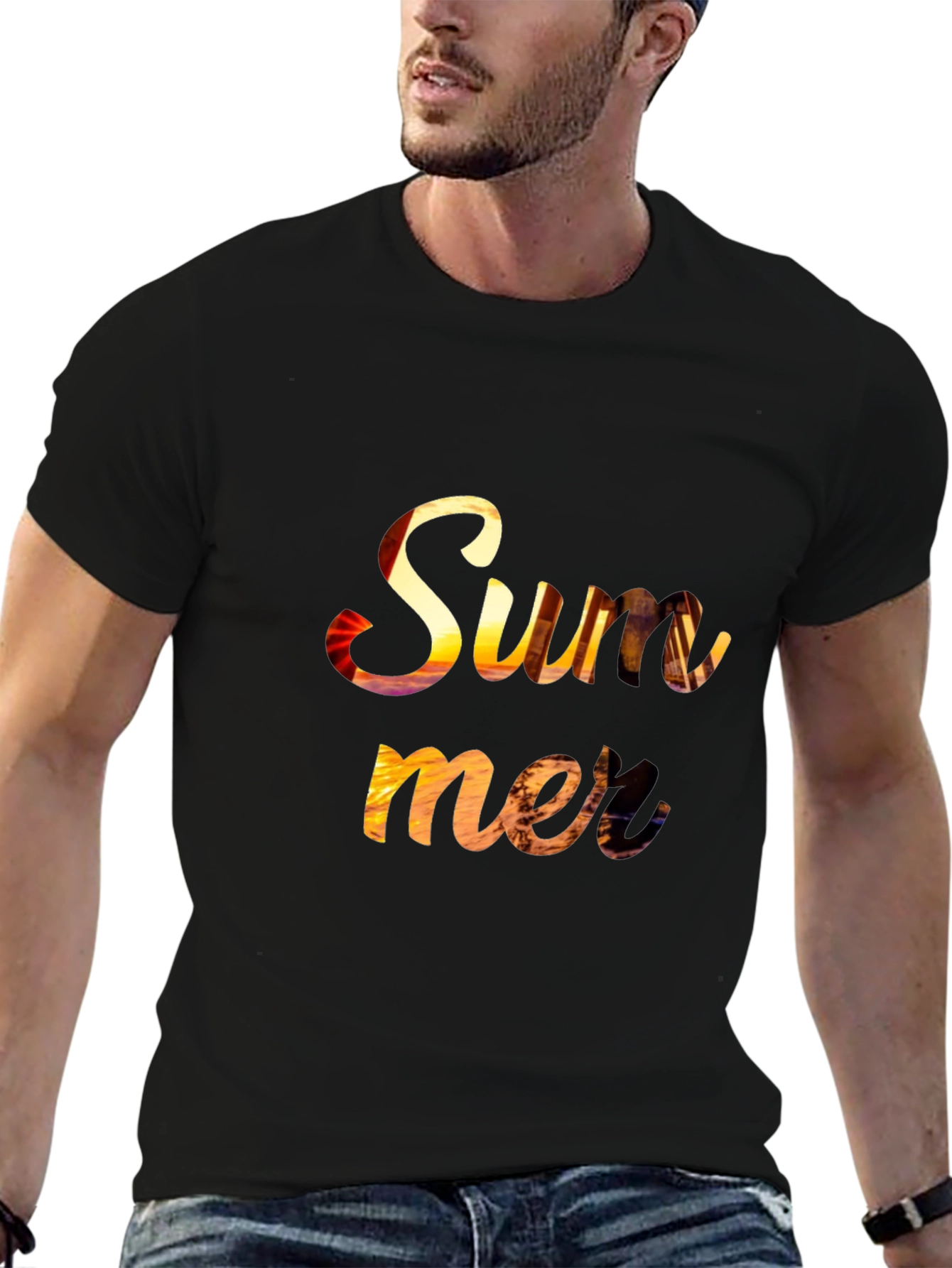 Summer Sunset Graphic Tee - Relaxed Fit Black T-Shirt