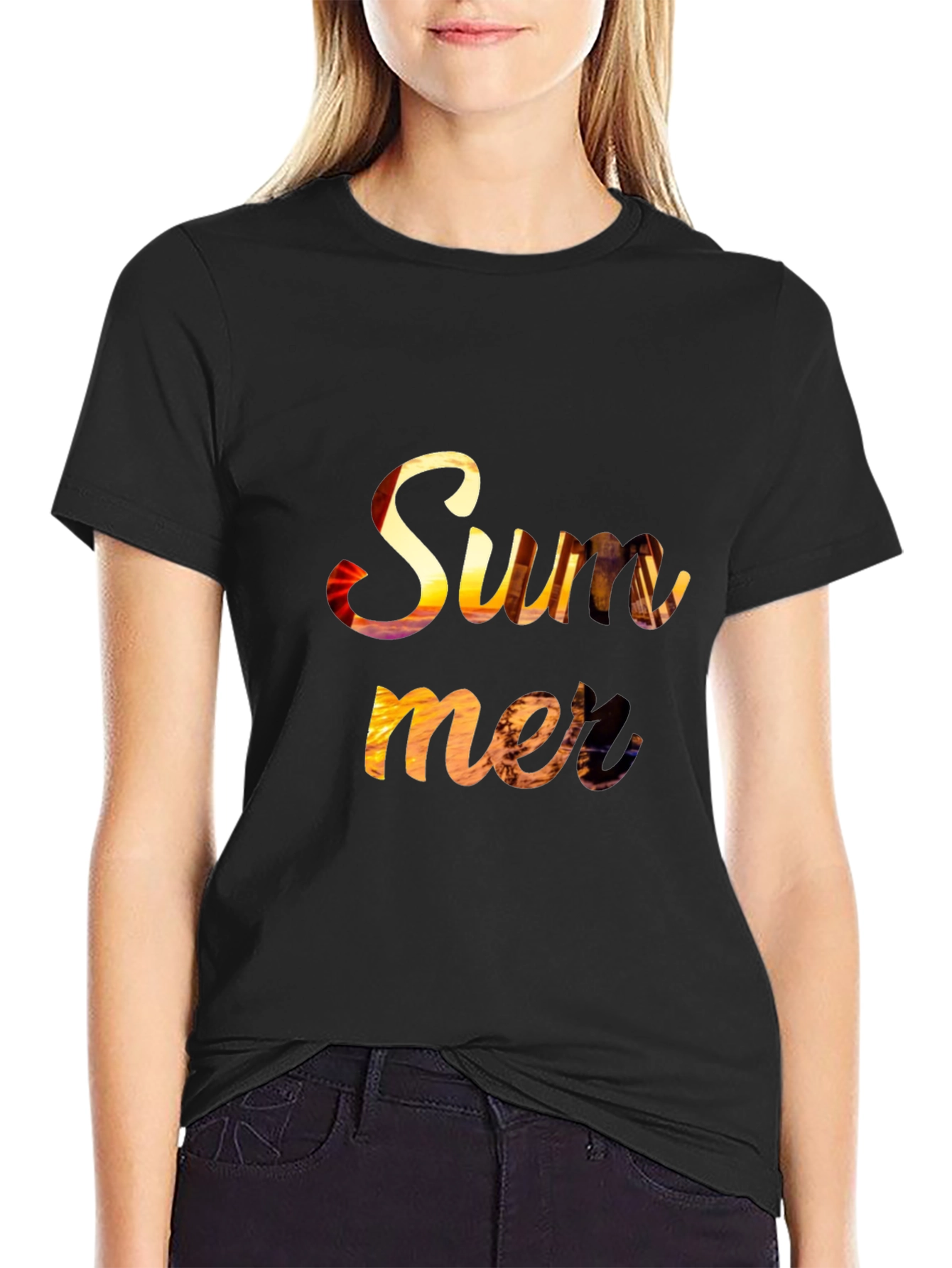 Summer Sunset Graphic Tee - Relaxed Fit Black T-Shirt