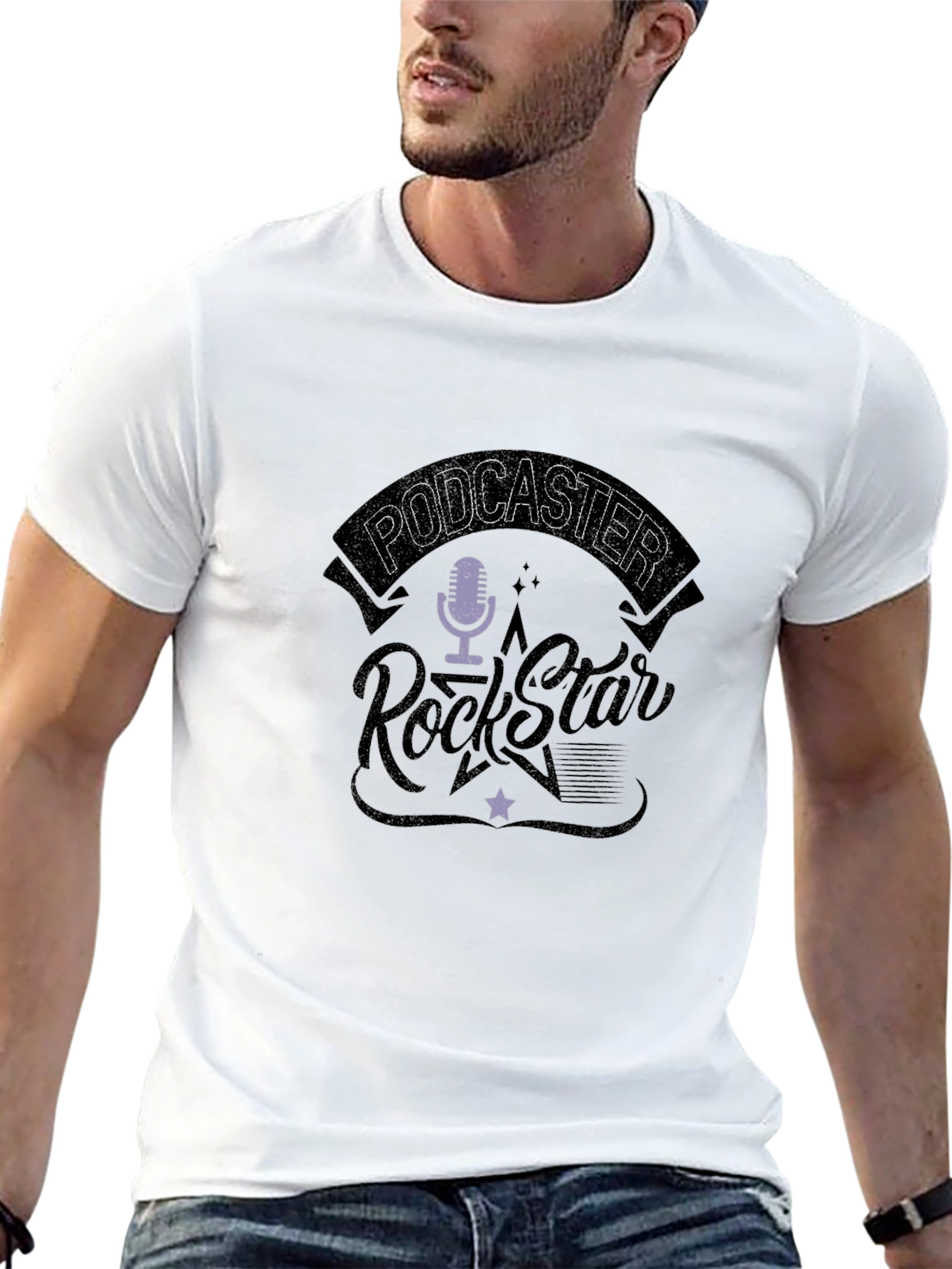 Podcaster RockStar Graphic Tee - Black Crew Neck T-Shirt