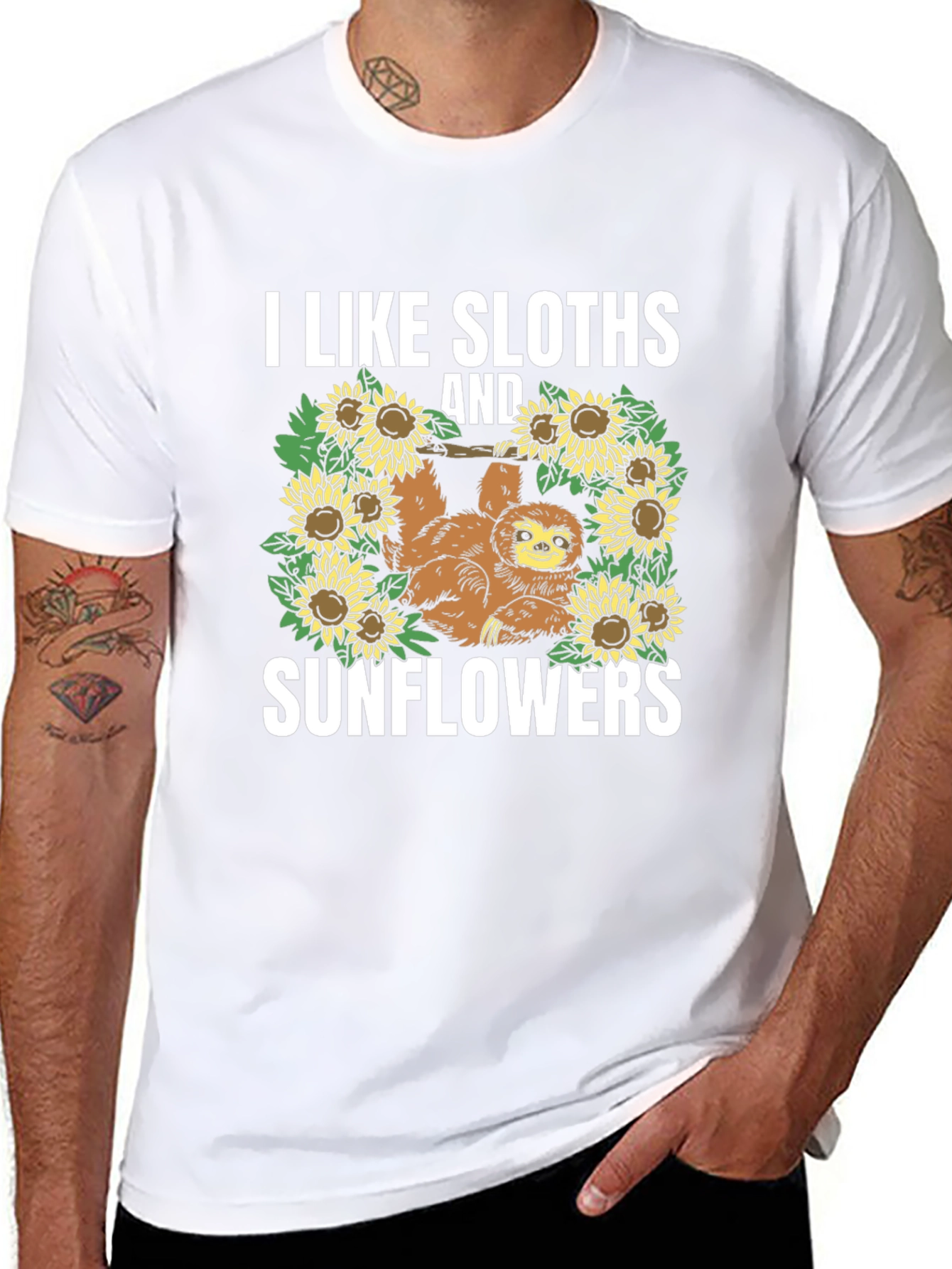 Sloth & Sunflower Graphic Tee - Black Cotton T-Shirt