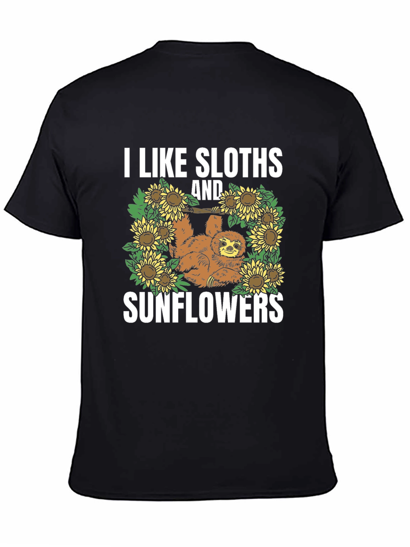 Sloth & Sunflower Graphic Tee - Black Cotton T-Shirt