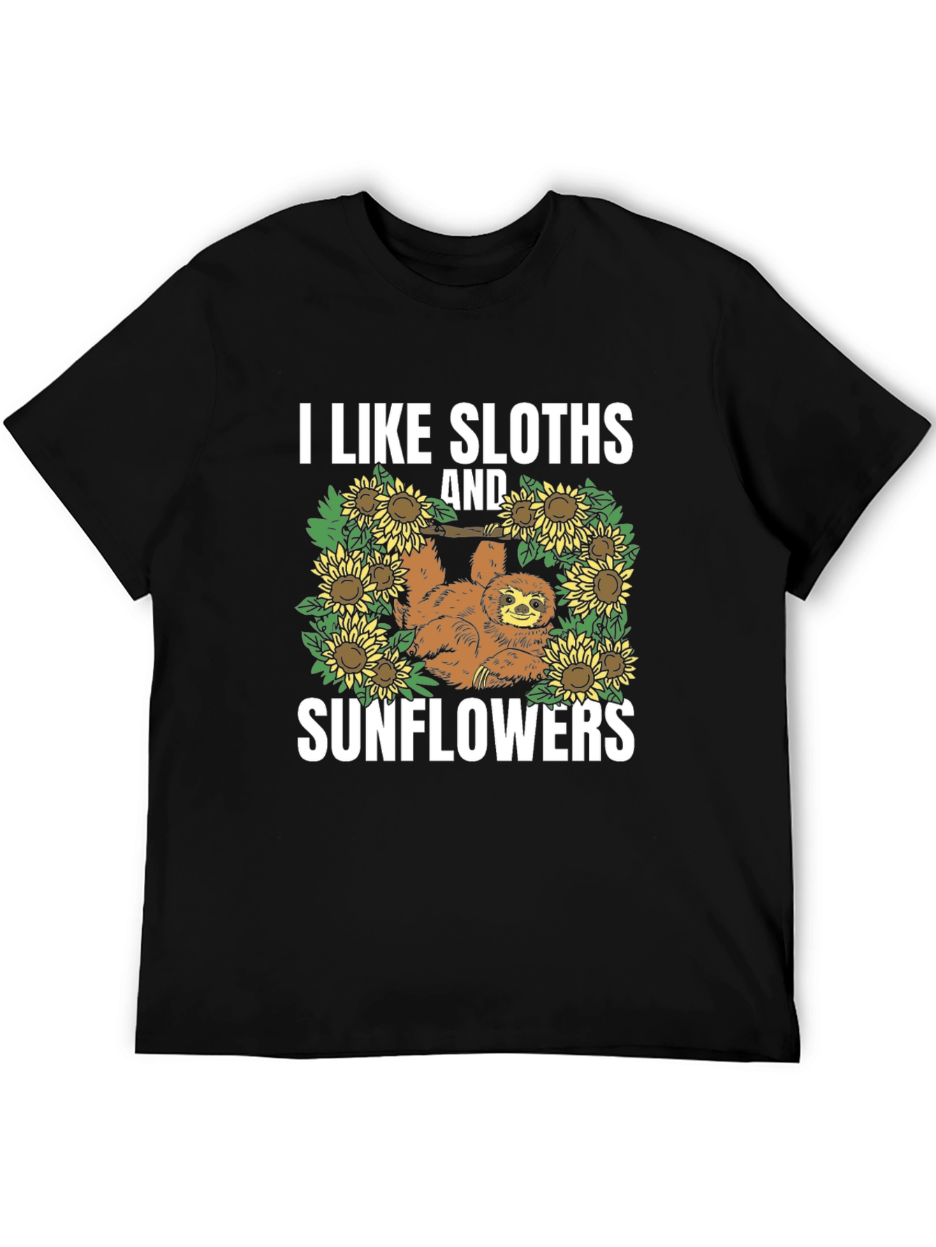 Sloth & Sunflower Graphic Tee - Black Cotton T-Shirt