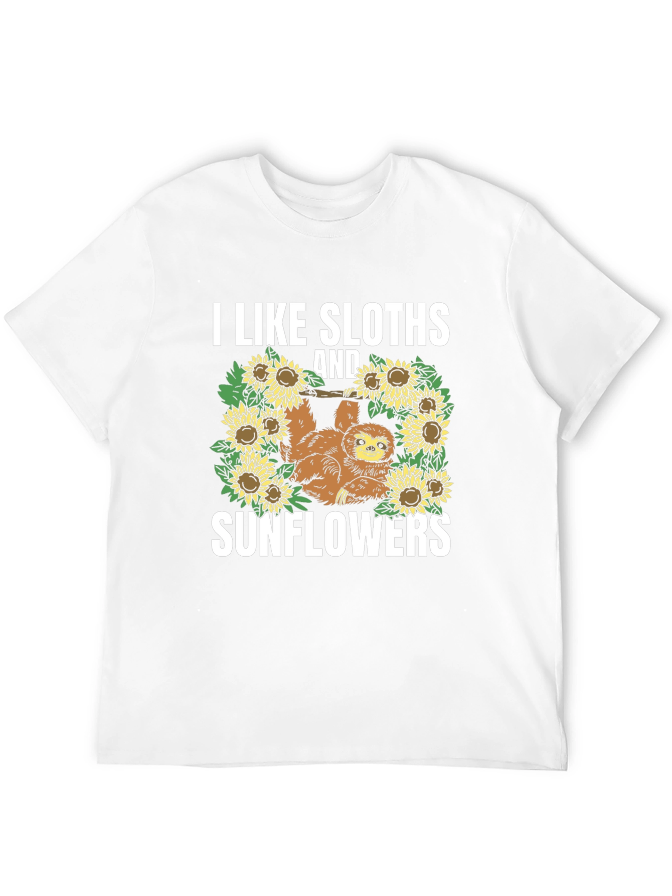 Sloth & Sunflower Graphic Tee - Black Cotton T-Shirt