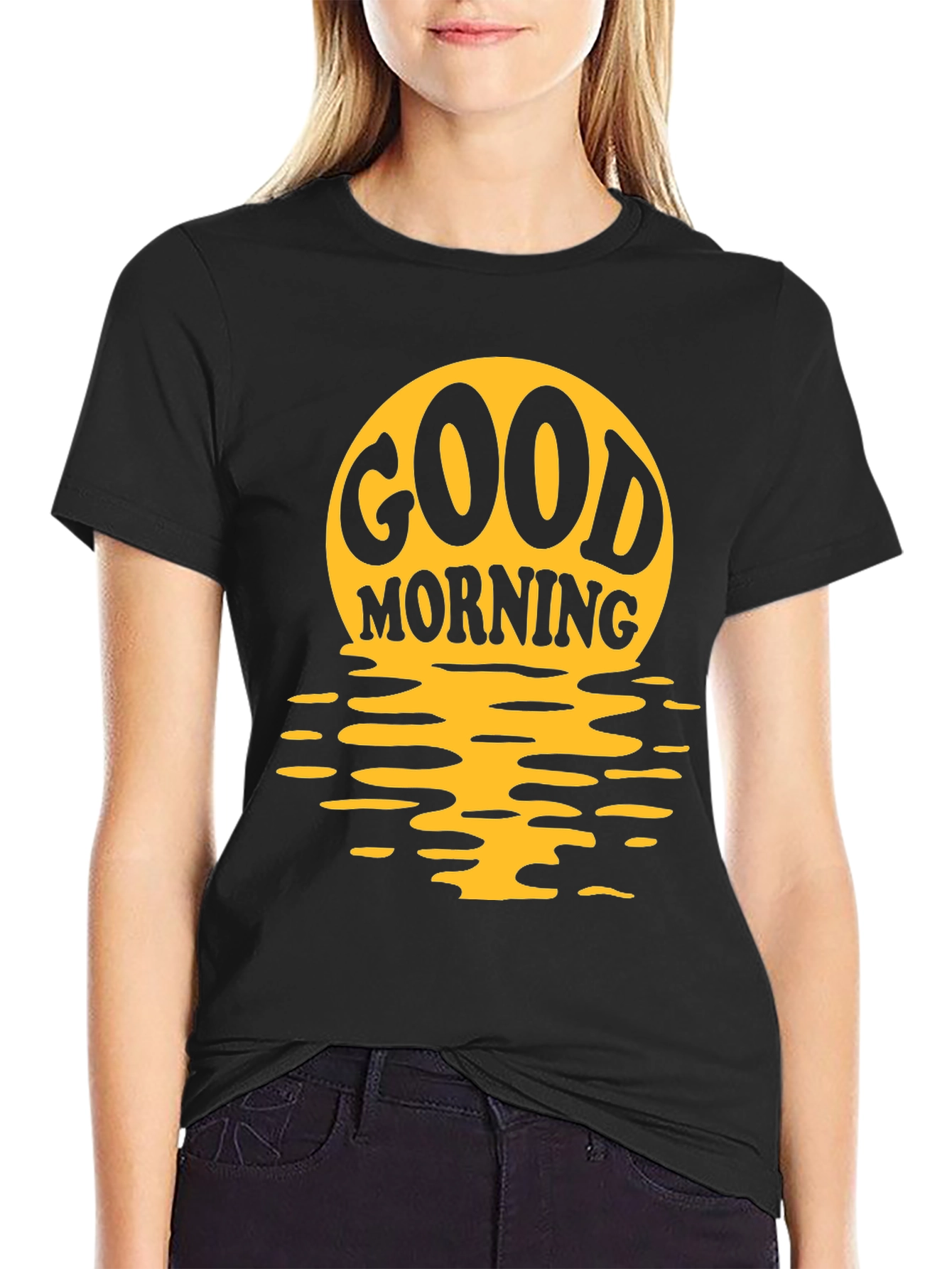 Good Morning Graphic Print Black T-Shirt