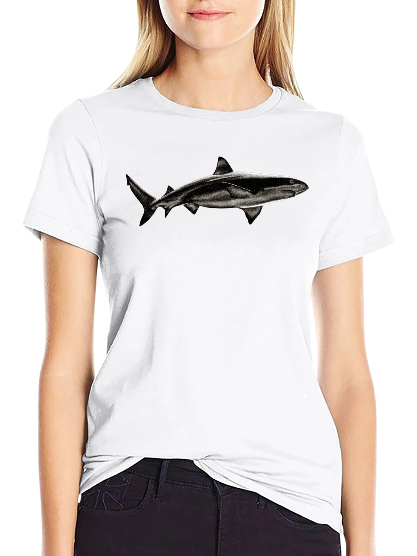 Shark Graphic Tee - Black Cotton Blend T-Shirt