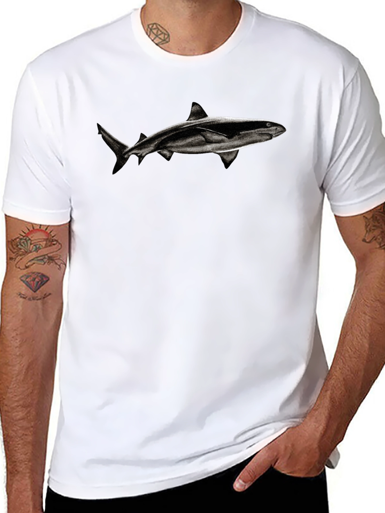 Shark Graphic Tee - Black Cotton Blend T-Shirt
