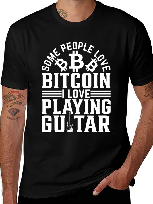 Bitcoin & Guitar Lover T-Shirt - Black Graphic Tee