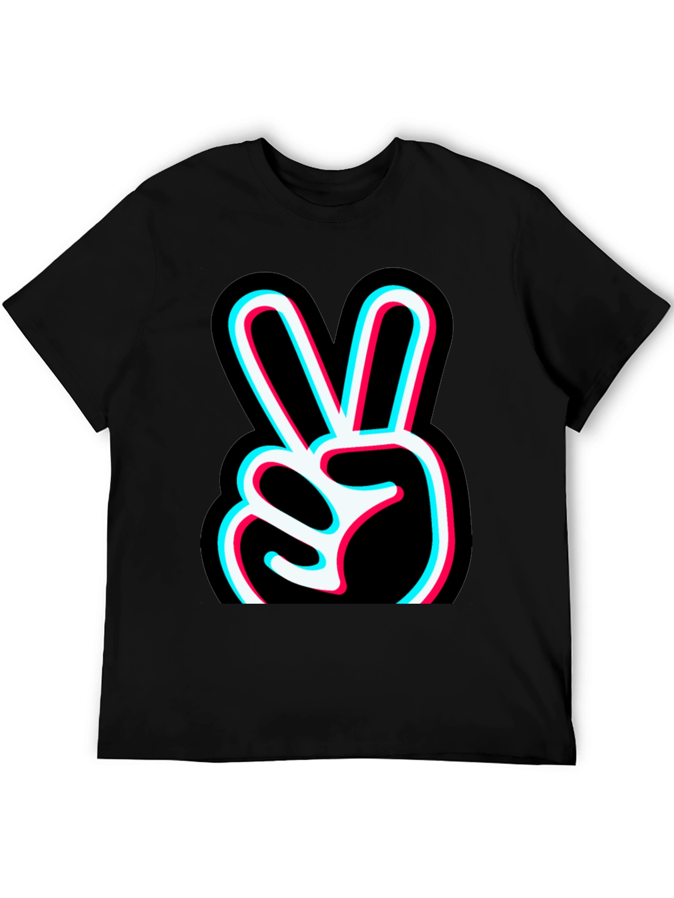 Peace Sign Glitch Graphic Tee - Black Cotton T-Shirt
