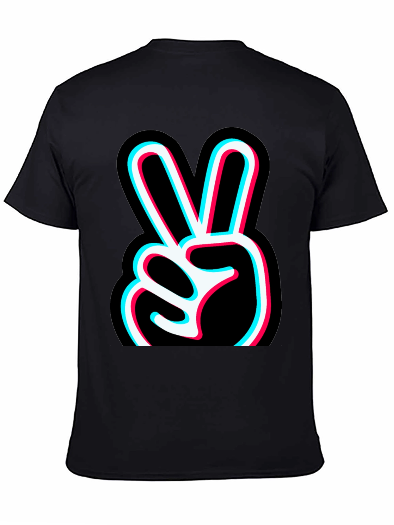 Peace Sign Glitch Graphic Tee - Black Cotton T-Shirt