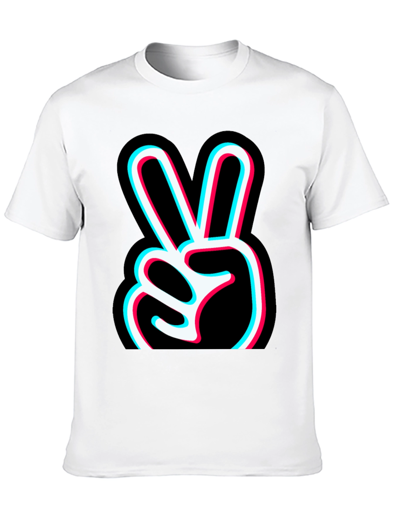 Peace Sign Glitch Graphic Tee - Black Cotton T-Shirt