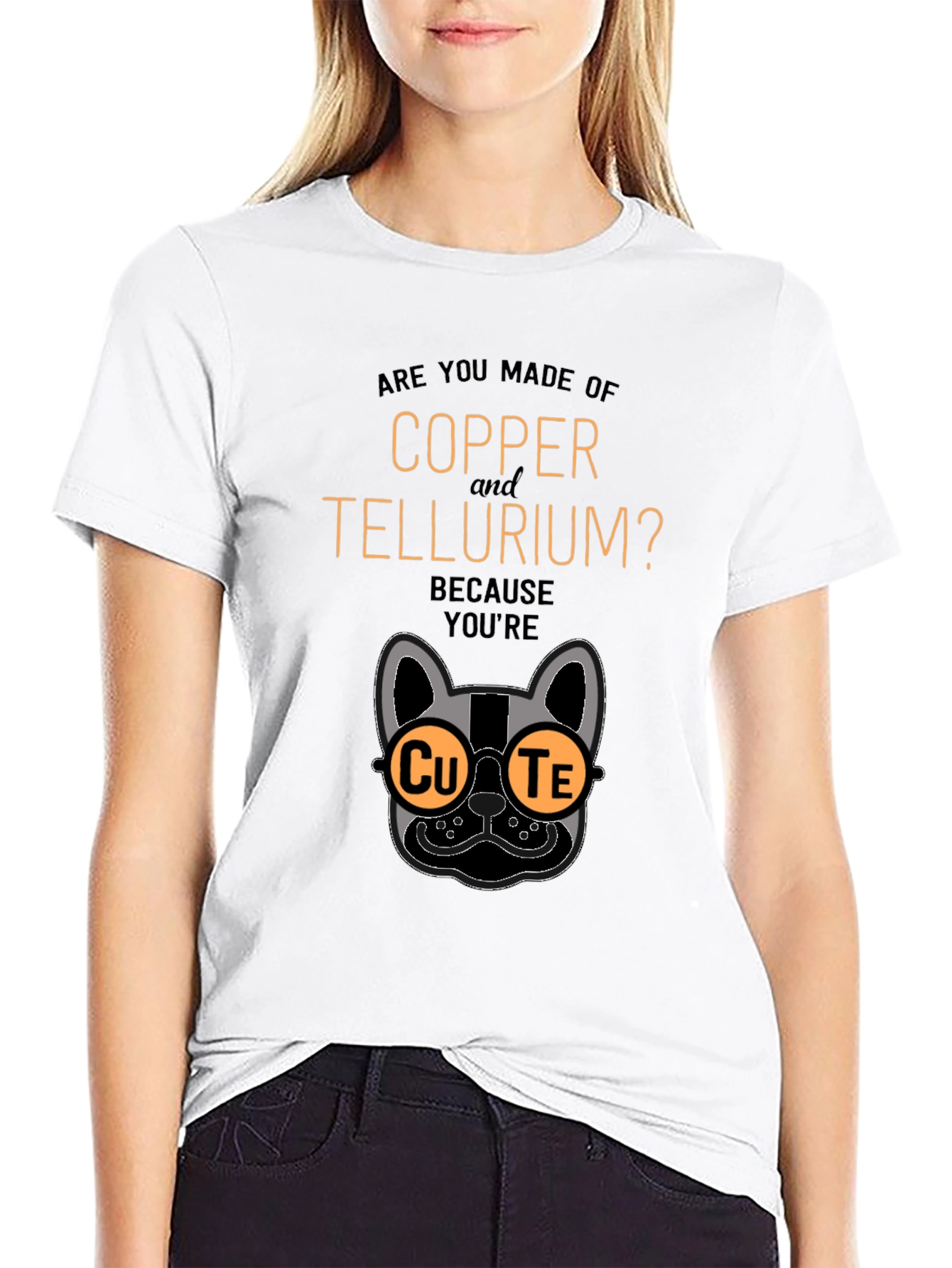 Cute Copper Tellurium Chemistry Pun Black T-Shirt