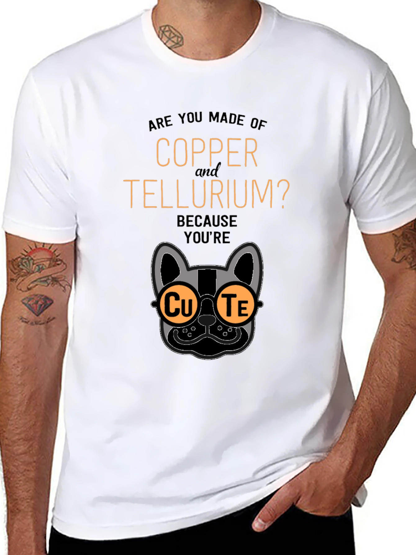 Cute Copper Tellurium Chemistry Pun Black T-Shirt