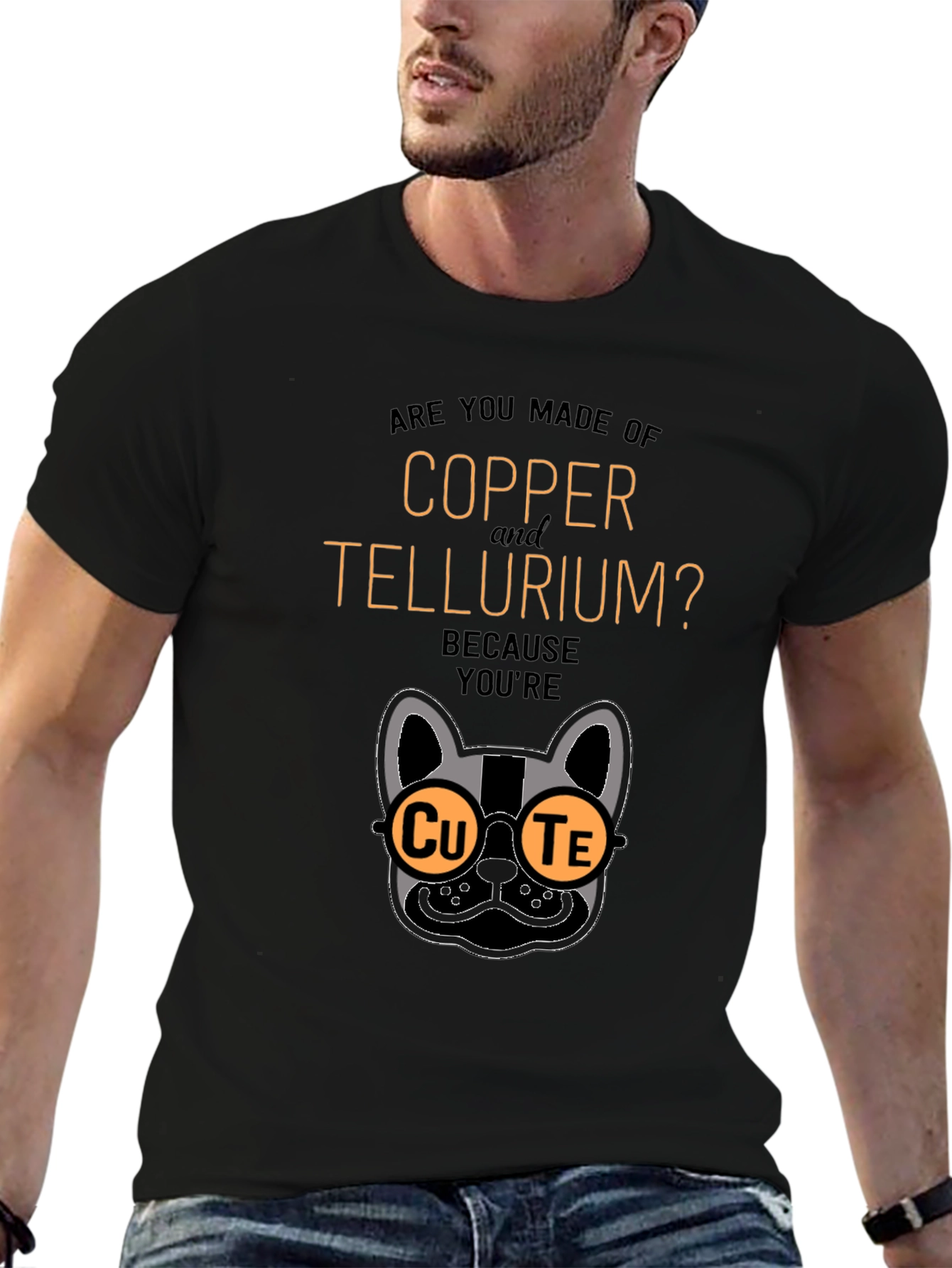 Cute Copper Tellurium Chemistry Pun Black T-Shirt