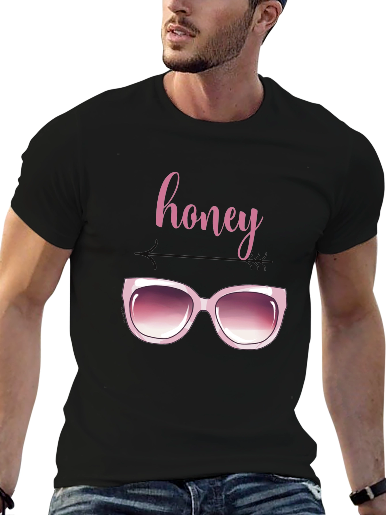 Honey Sunglasses Graphic Tee - Trendy Black T-Shirt
