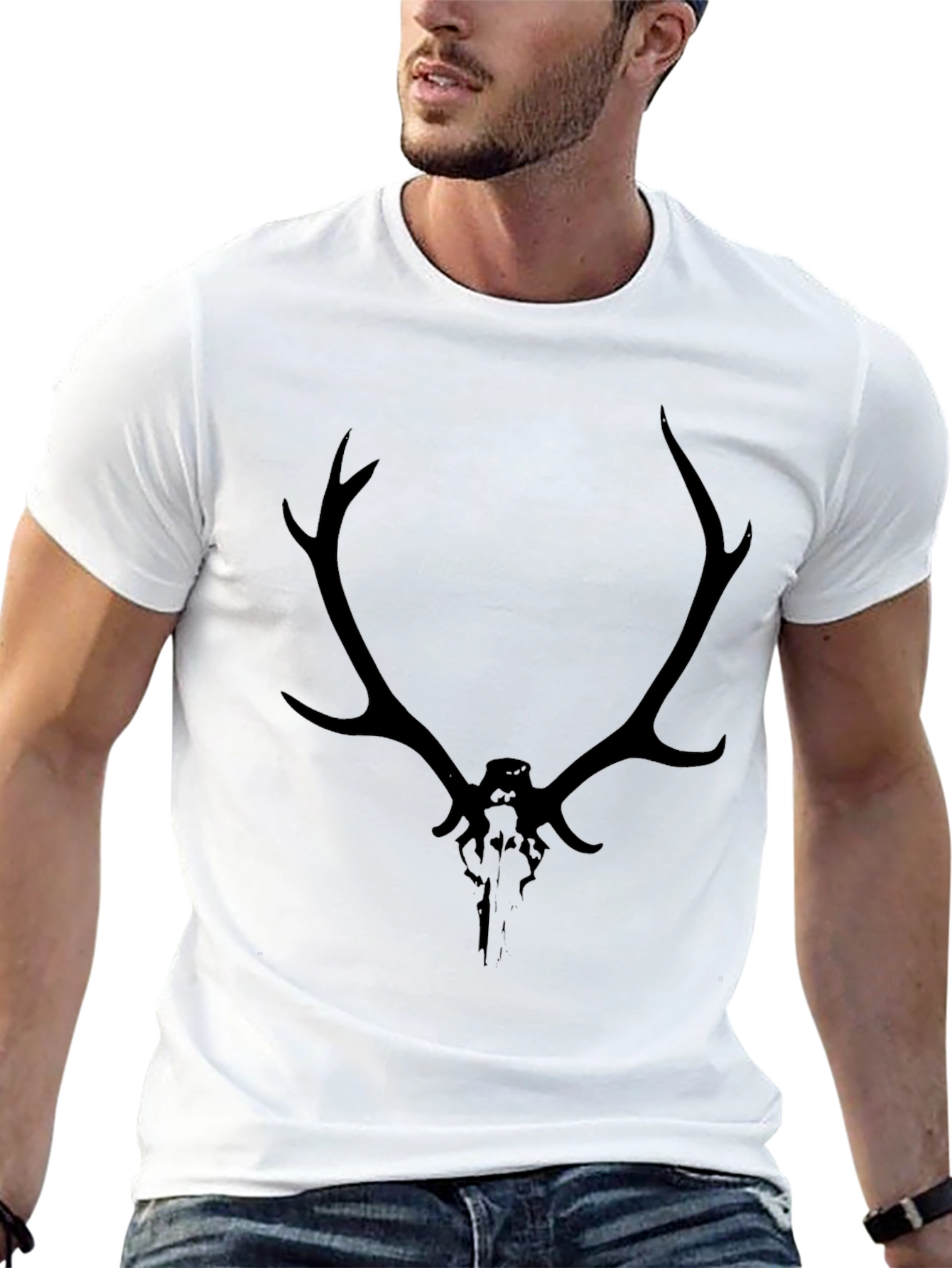 Mens Black Deer Skull Graphic T-Shirt