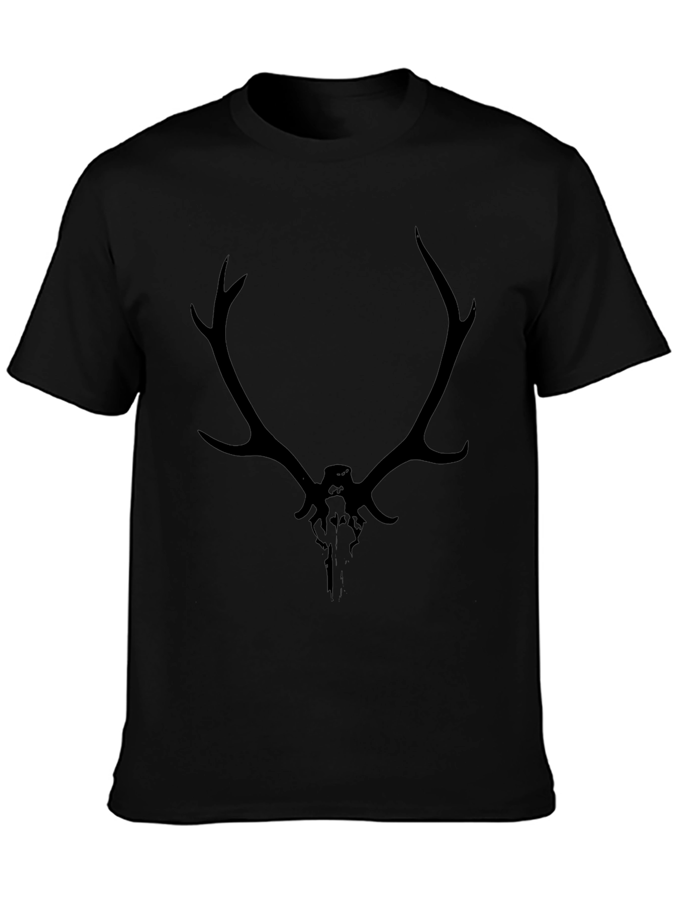 Mens Black Deer Skull Graphic T-Shirt