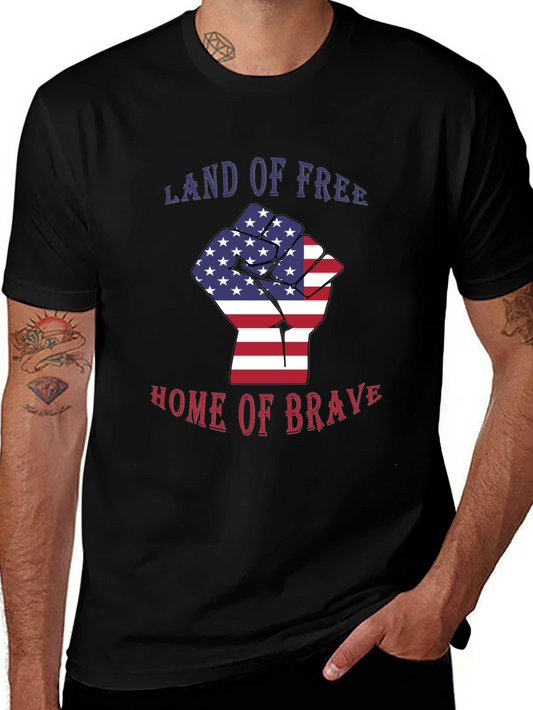 Patriotic Fist T-Shirt - Land of Free Home of Brave