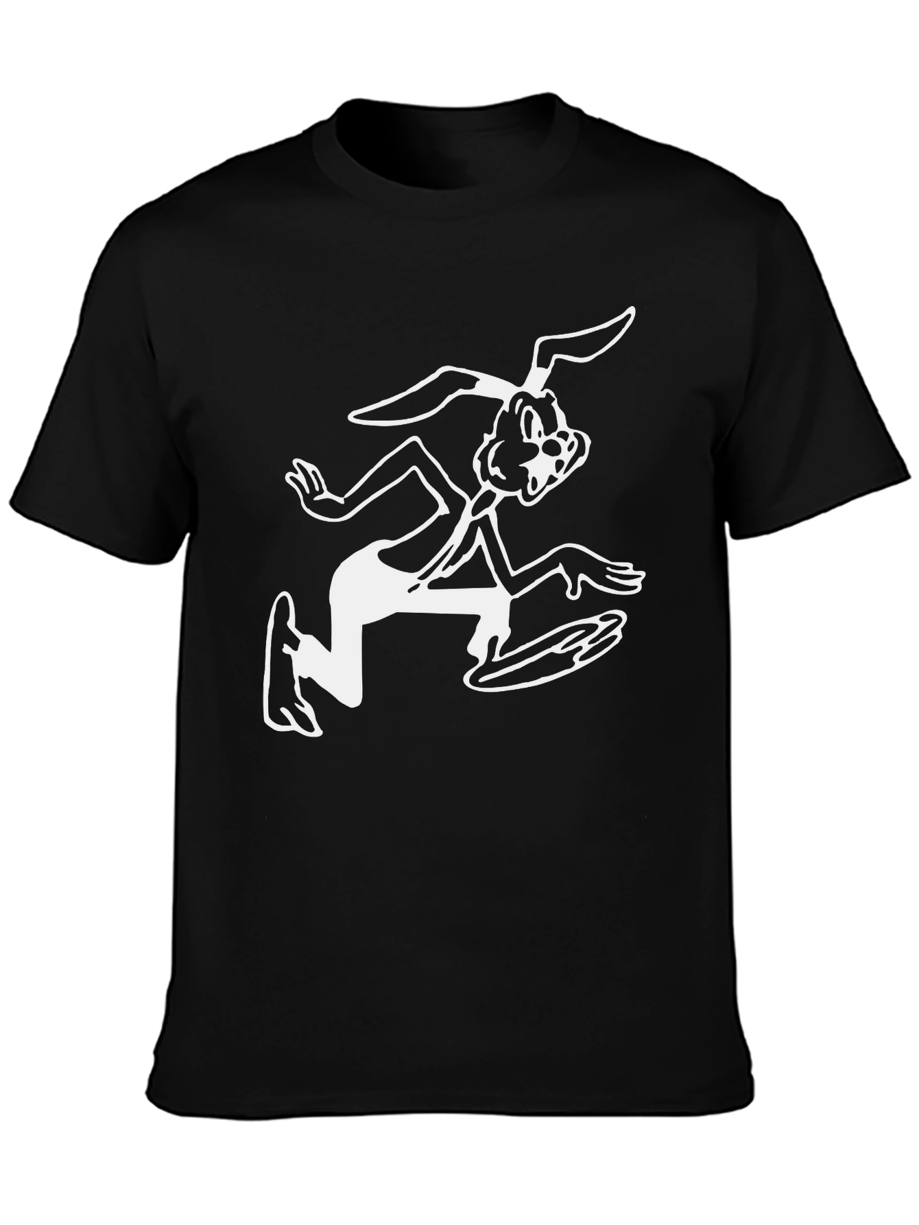 Black T-Shirt with Cartoon Rabbit Graphic