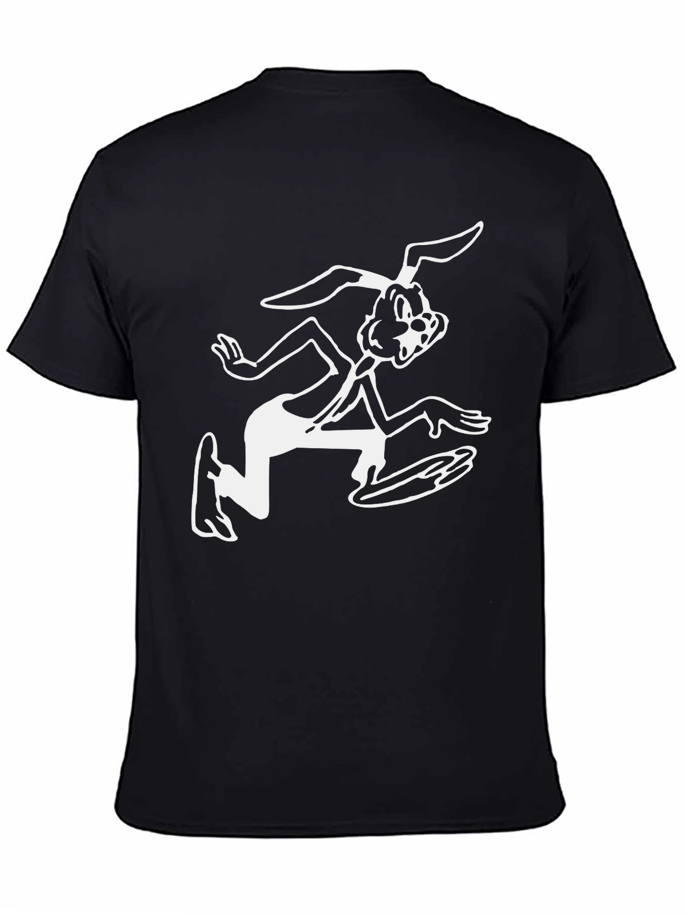 Black T-Shirt with Cartoon Rabbit Graphic
