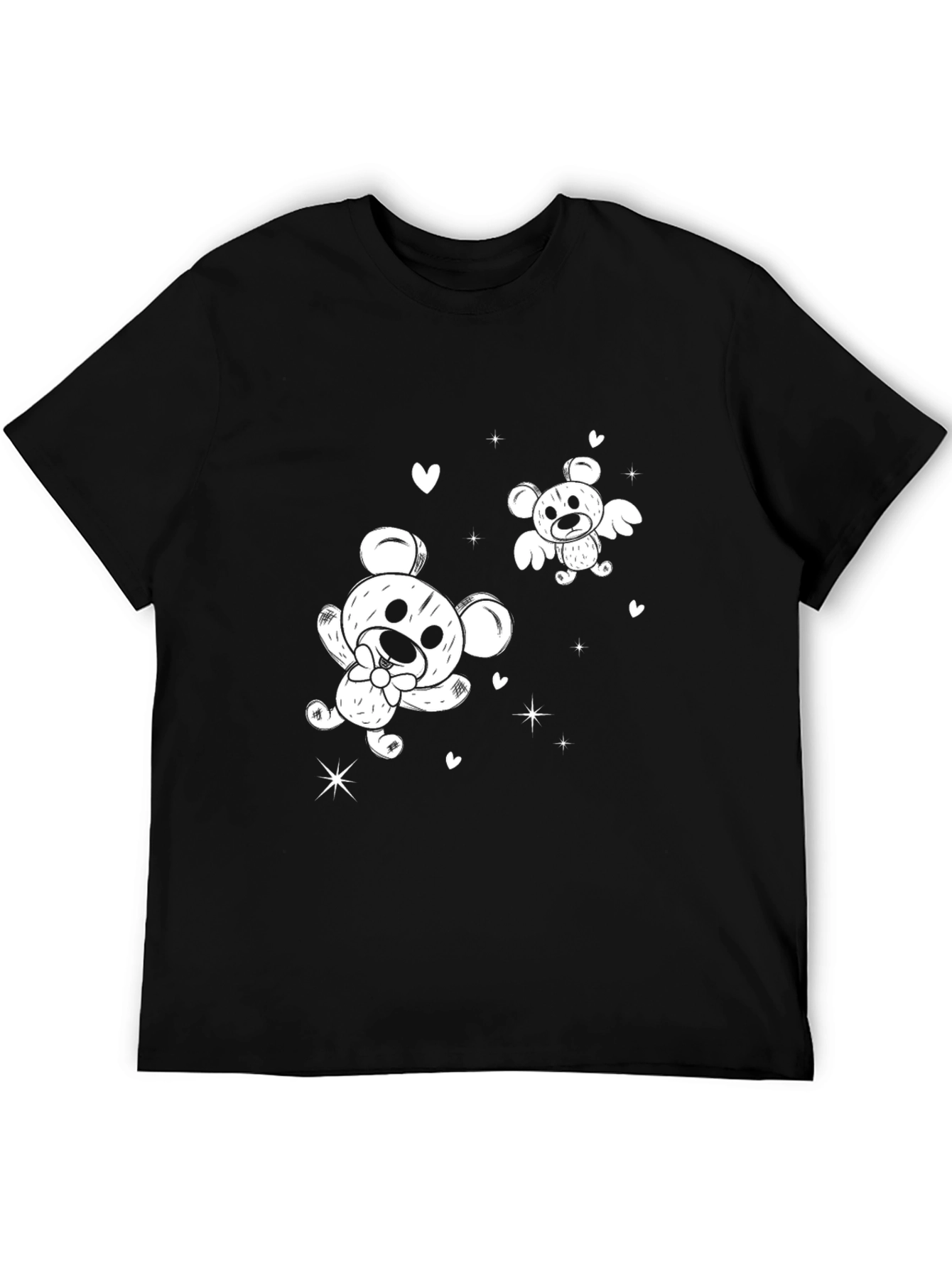 Cute Cartoon Bear Graphic Black T-Shirt