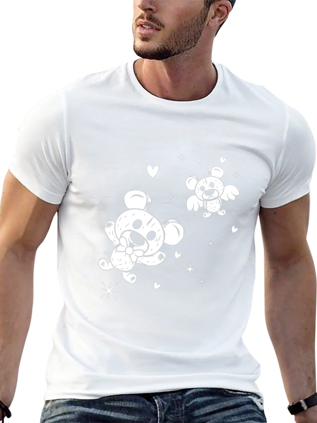 Cute Cartoon Bear Graphic Black T-Shirt