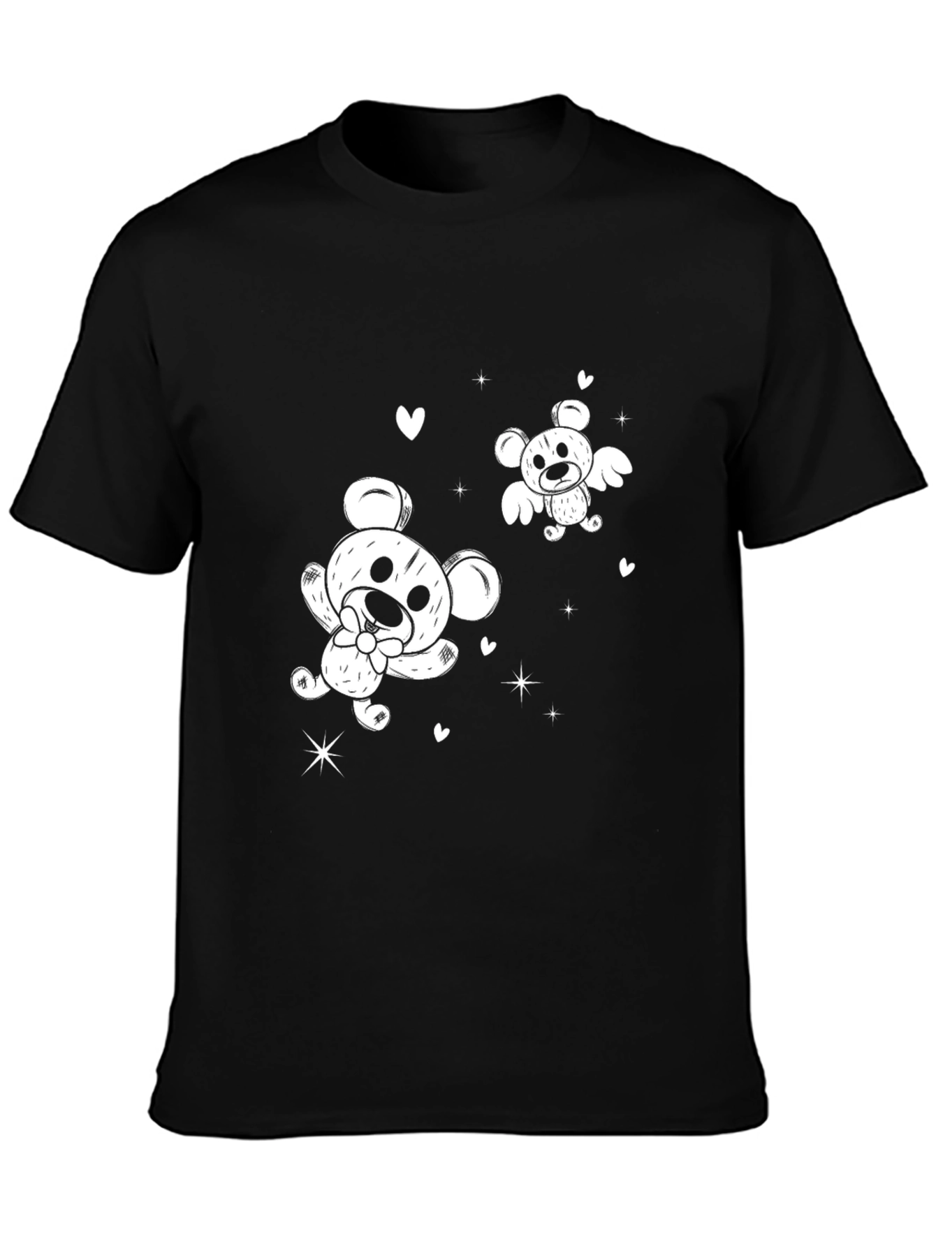 Cute Cartoon Bear Graphic Black T-Shirt