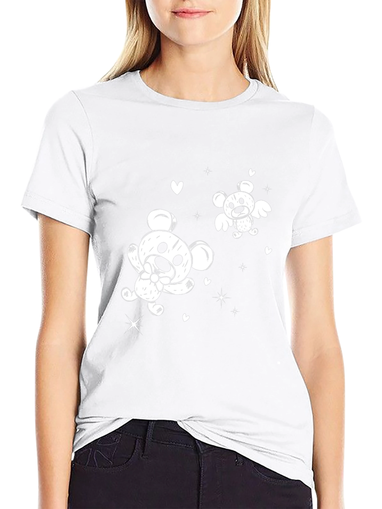 Cute Cartoon Bear Graphic Black T-Shirt