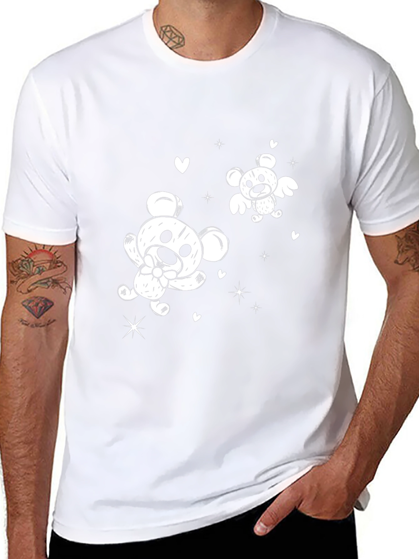 Cute Cartoon Bear Graphic Black T-Shirt