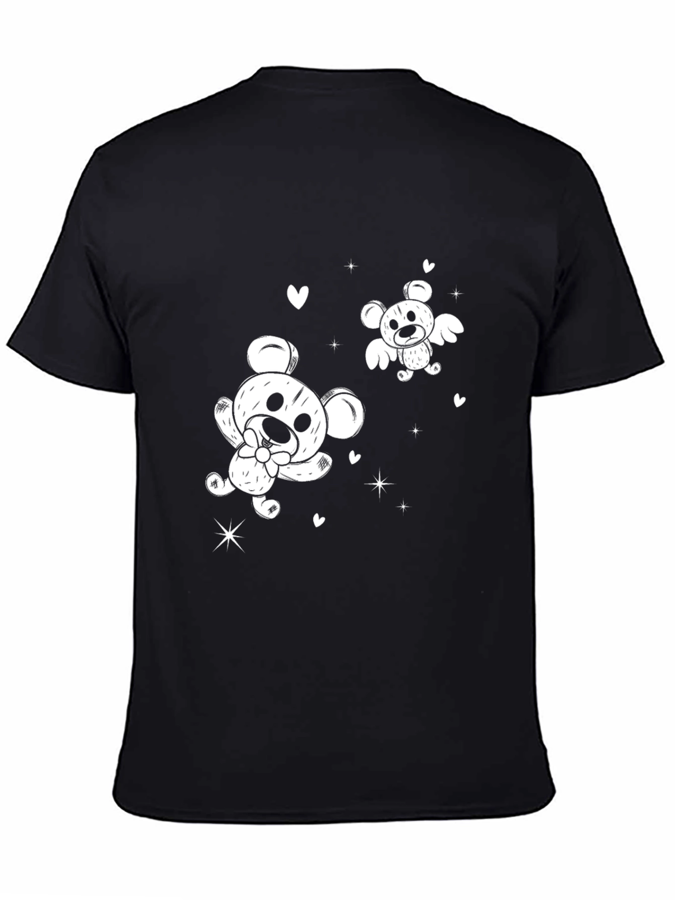 Cute Cartoon Bear Graphic Black T-Shirt