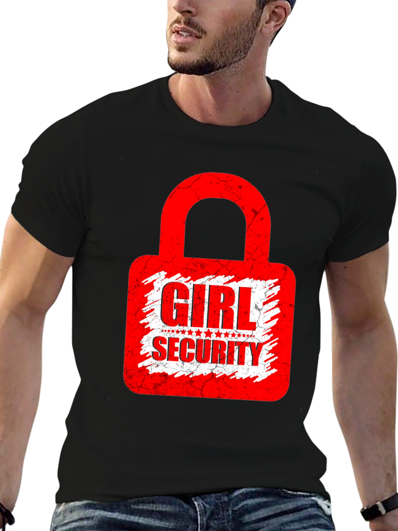 Girl Security Graphic Tee - Black Cotton T-Shirt