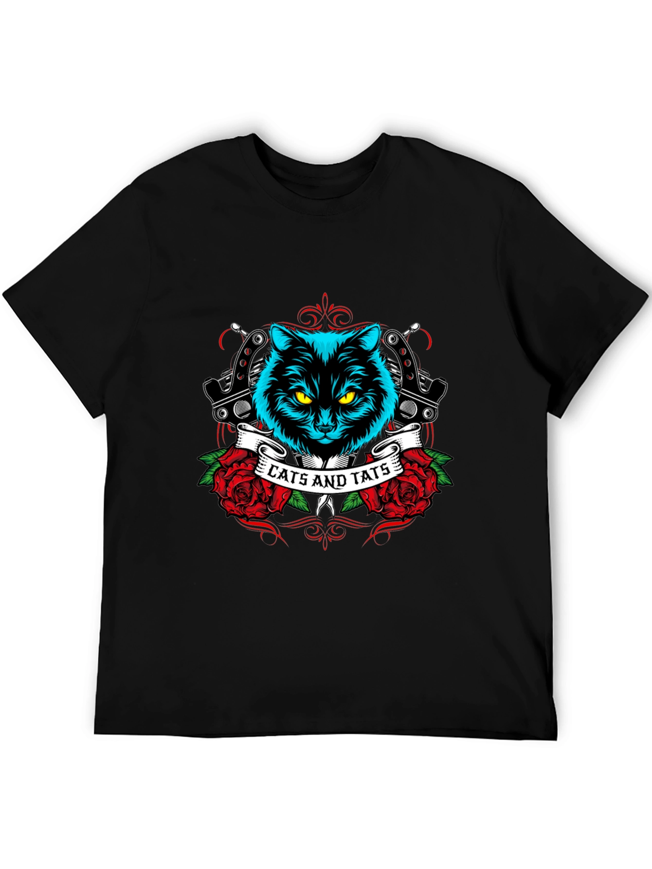 Cats and Tats Black Graphic T-Shirt