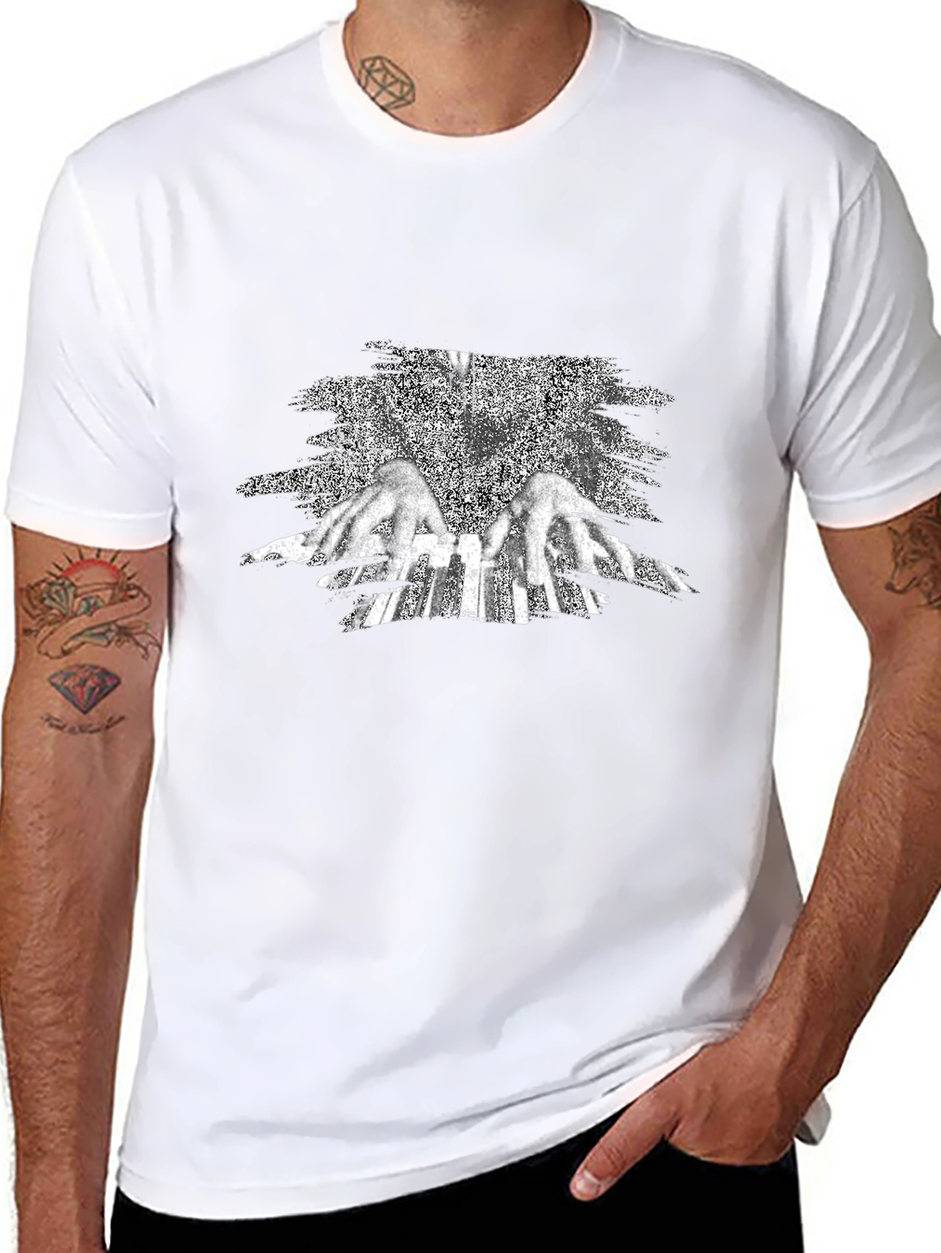 Black Graphic Tee - Angel Wings Design