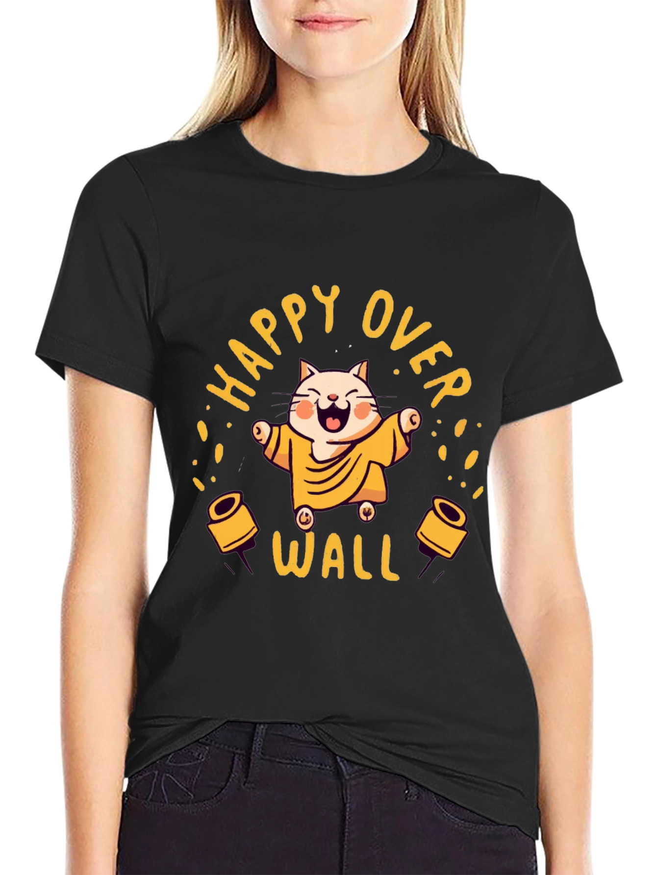 Happy Over Wall Graphic Tee - Black