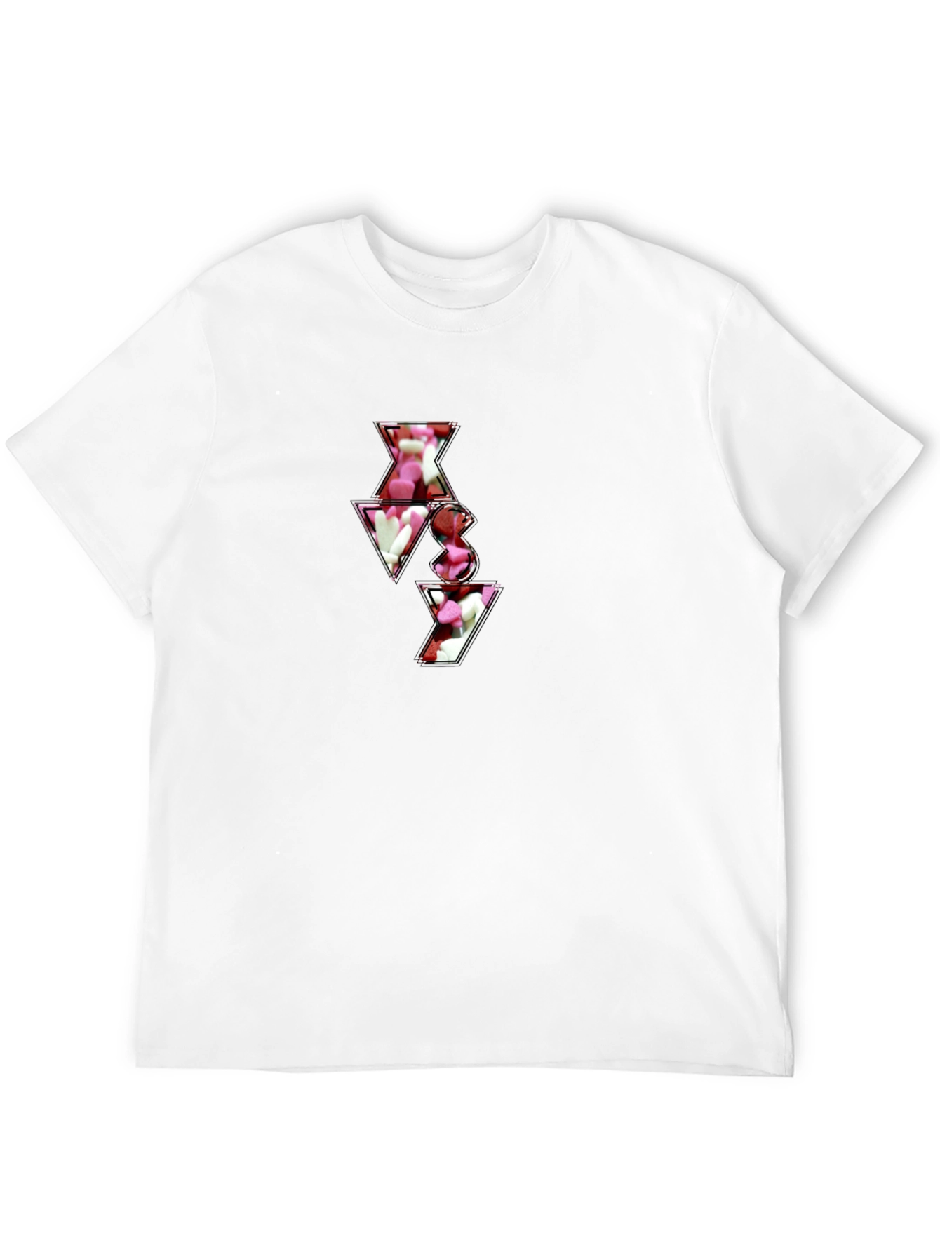 Black T-Shirt with Abstract Heart Candy Design