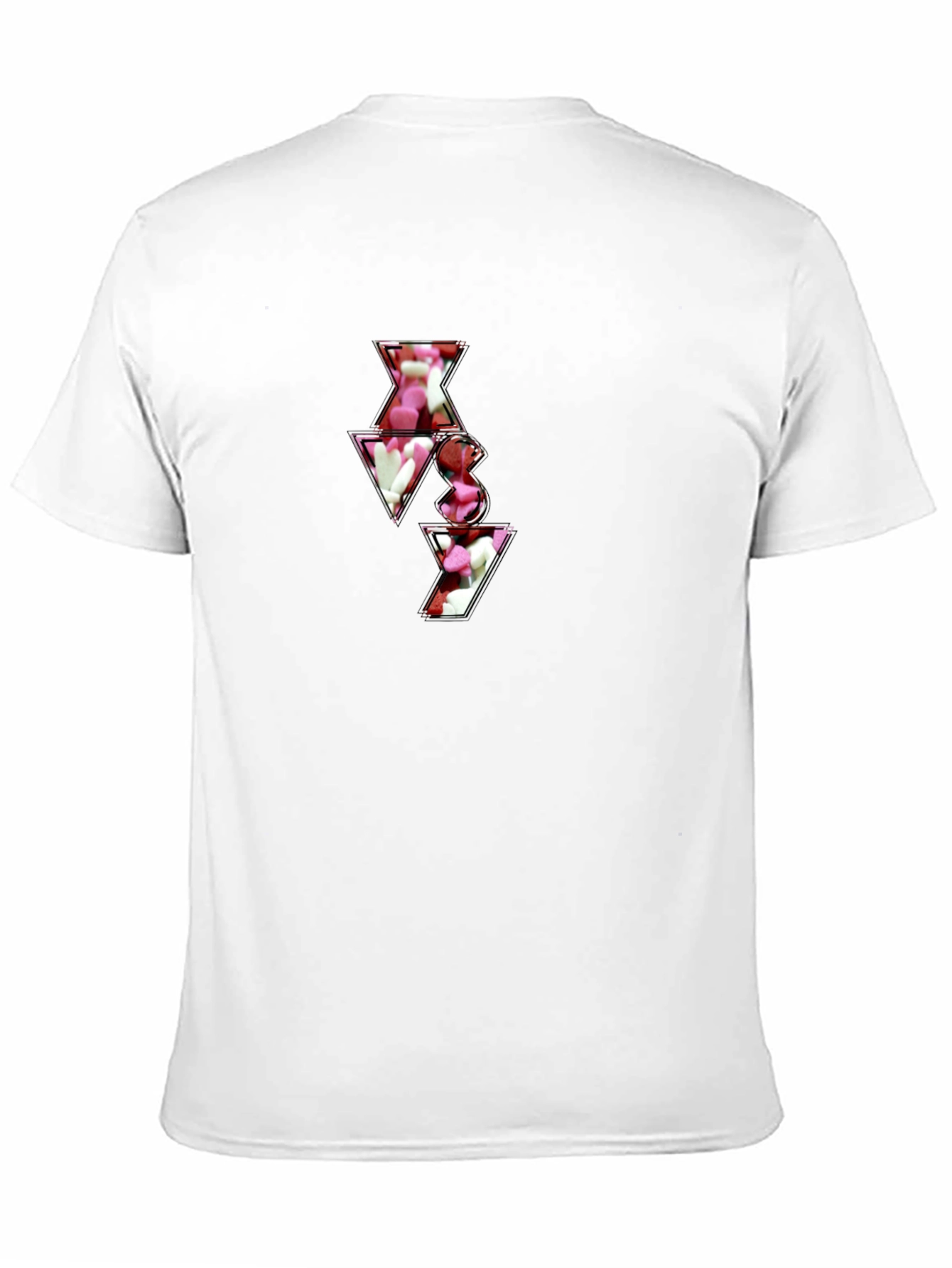 Black T-Shirt with Abstract Heart Candy Design