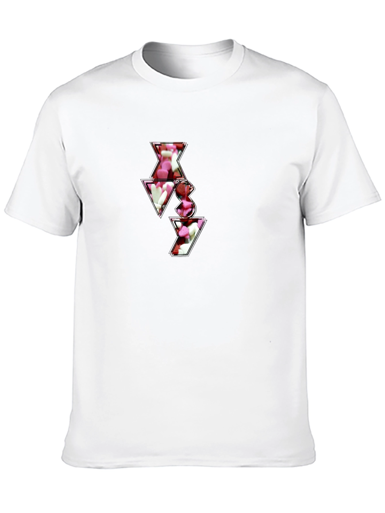 Black T-Shirt with Abstract Heart Candy Design