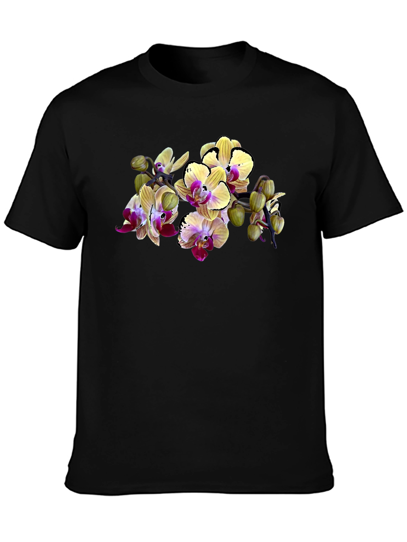 Orchid Print Black T-Shirt