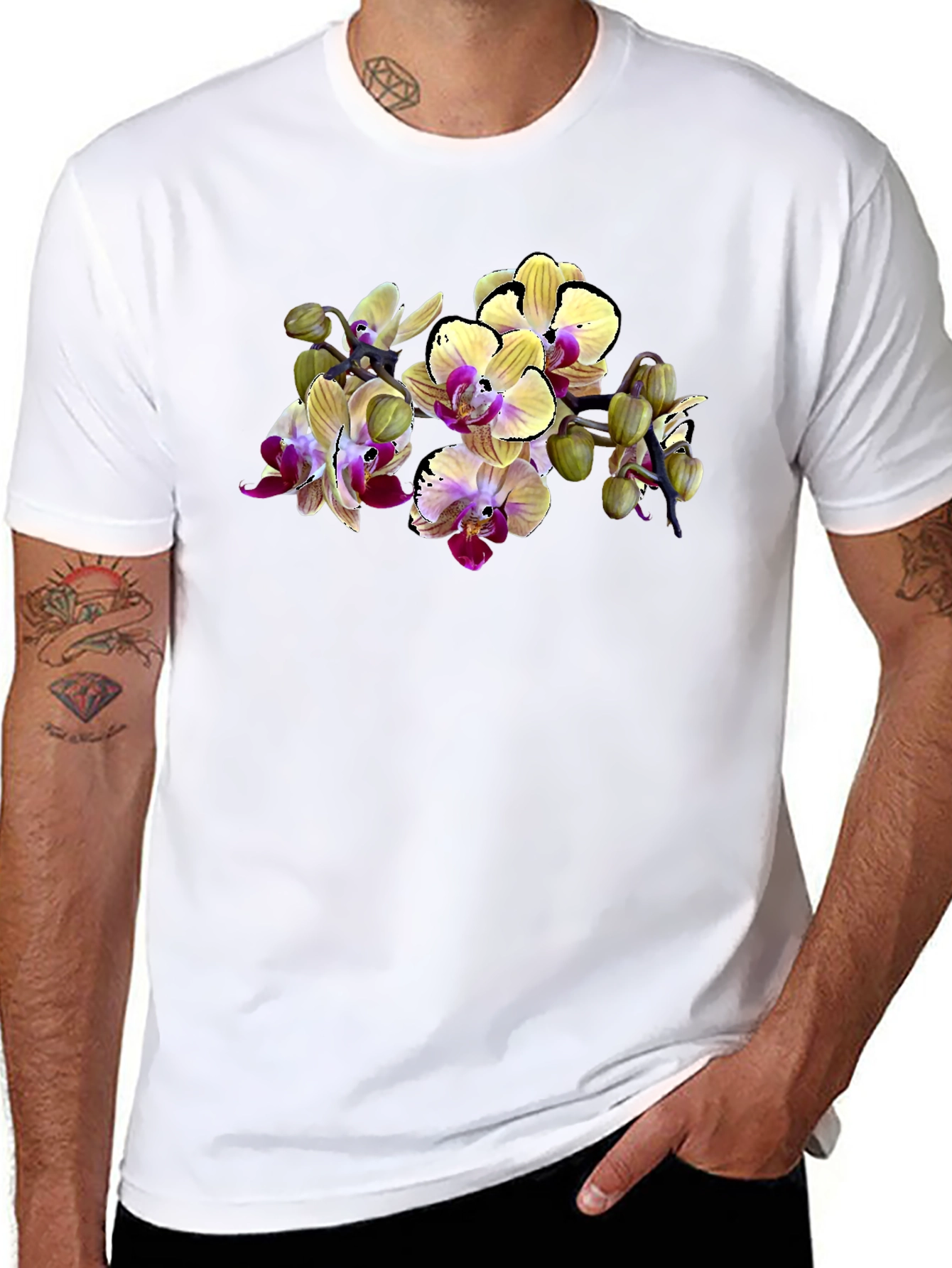 Orchid Print Black T-Shirt